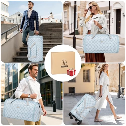 Rolling Garment Bag for Travel, 50L Duffle Bag with Shoe Compartment, 4pcs | 4-in-1 Carry on Convertible Duffel with Wheels, Detachable Trolley, Wrinkle-Free Storage for Trips, Weddings and Overnights - color: Blue