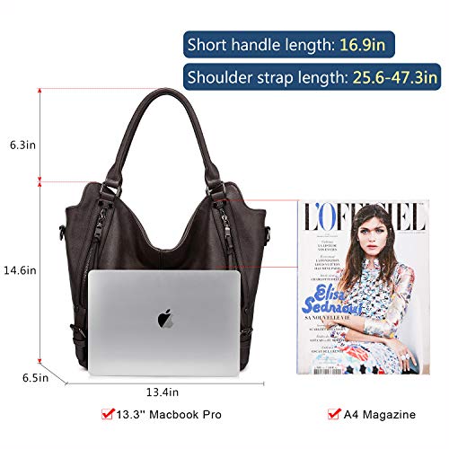 Tote Bag for Women PU Leather Shoulder Bags Fashion Hobo Bags Large Purse and Handbags with Adjustable Shoulder Strap - color: Coffee