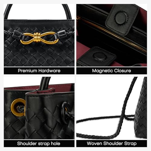 Woven Tote Bag for Women Leather Shoulder Handbag Designer Top Handle Purses - color: Black