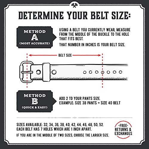 Main Street Forge No Buckle Belt | Made in USA Mens Cowboy Belt | 1 1/2" Leather Belt Strap with Snaps - color: Bootlegger Brown, size: Pant Size 38 (Belt Size 40)