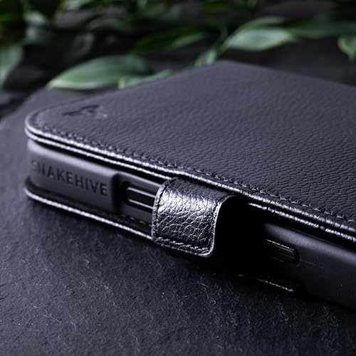 Snakehive Genuine Leather Wallet Case for iPhone 16 Plus – Flip Cover with Card Slots & Stand (Dappled Black) - color: Metro Black, size: iPhone 16 Plus