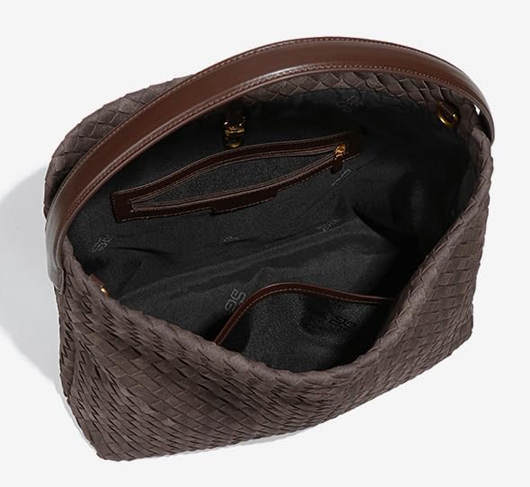 Woven Suede Shoulder Bag for Women Suede Hobo Bag Tote Elegant Handbag Satchel for Work Travel - color: Coffee