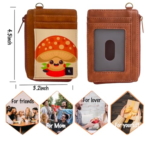 Wallet Rfid Card Holder Credit Cardholder for Women Men Thin Pocket Card Case Small Slim Minimalist Keychain Wristlet Wallets Leather (Mushroom) - color: Mushroom
