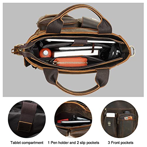 TIDING Full Grain Leather Crossbody Shoulder Bag for Work Daily Men
