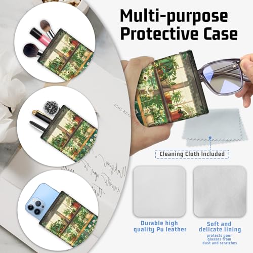 Soft Glasses Case for Sunglasses Eyeglass Slim Pouch | 7x3.5 inches, Portable PU Leather, Squeeze Top, Sunglasses Holder Bag Pouch, For Women Men - color: Bookshelf