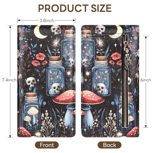 Womens Wallet, Extra Slim RFID Wallets, Moon Skull | Leather Bifold Clutch Billfold Purse, with 11 Card Slots & ID Window, Cute Credit Card Holder Purse for Ladies Girls - color: Moon Skull