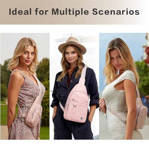 Sling Bag Set, PU Leather Sling Bag, Multi-Zipper Design for Travel, Outdoors, Valentine’s Day Gifts - color: 03-pink