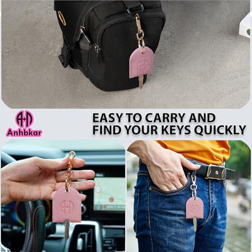 Leather Key Sleeve for Broken Car Key Loop Replacement | Double-Layer PU Leather Protects Car and House Keys from Scratches - color: Large - Pink 06 (2.4"x1.83")