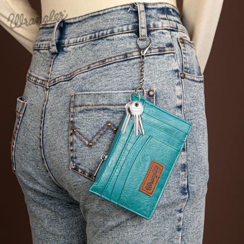 Montana West X Wrangler Wallet Card Holder RFID Credit Card Holder for Women Small Card Wallet Keychain Wallet with Wristlet Strap - color: A-Turquoise