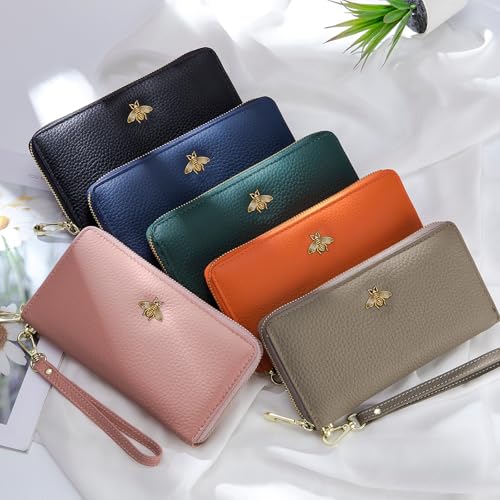 Genuine Leather Wallet Wristlet,Clutch Purses for Women,Phone Wallet(Green) - color: Green