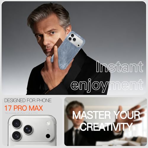 Phone Case for iPhone 17 Pro Max,Gray-Blue | Magnetic Case, Compatible with Magsafe - Denim Fabric - Slim Fit & Soft Feel - color: Grey-blue, size: iPhone 17 Pro Max