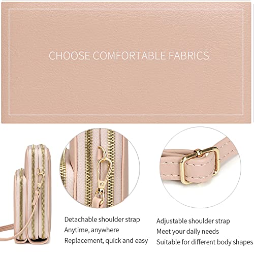 myfriday Touch Screen RFID Phone Crossbody Purse with 2 Straps for Women | Clear phone window, RFID card space, 11 slots and zip pockets support quick calls, errands, theme parks and travel - color: A-pink