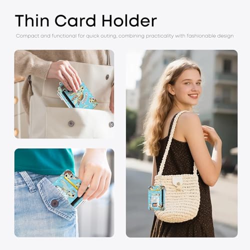 Sea Turtle Credit Card Holder Small Wallet for Women | Slim RFID Wallet Front Pocket with Zipper Coin Pocket, Travel Thin Card Case with ID Window - color: Sea Turtle