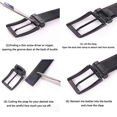 Men's Dress Belt Black Leather Belts for Jeans - color: Black2, size: 34-36 in