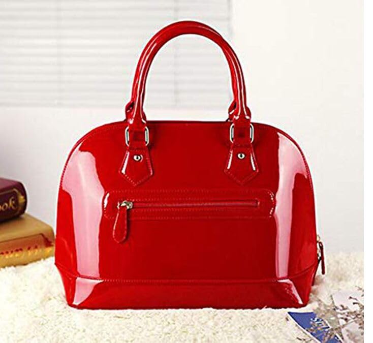 Patent Leather Dome Satchel Purse Zip-around Handbag Multi-Pocket Shoulder Bag Shiny Large Top-handle Shell Bag - color: Purple
