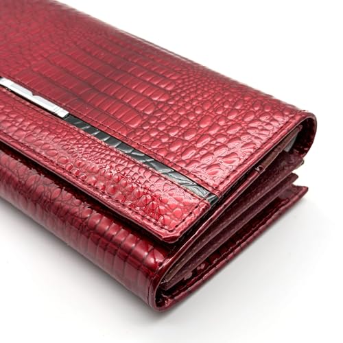 Women's Long Leather Wallet, Red | Credit Card Holder, Fashion Clutch, Casual Style - color: red -014