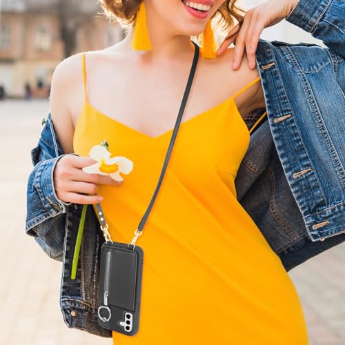 Crossbody Wallet Case for Samsung Galaxy S24, with Card Slots Zipper Pocket Case, Flip Folio Purse RFID Blocking with Ring Kickstand Detachable Strap-Black - color: Black, size: Galaxy S24 (6.2")