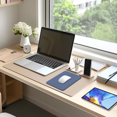 Leather Mouse Pad, Office Mouse Mat Non-Slip Rubber Base Stitched Edge Washable Waterproof Rectangular Mousepad for Office Gaming PC Laptop, 9.8" x 7.9", Gray Blue - color: Gray Blue, size: 9.8L x 7.9W inches