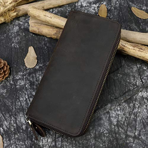 Genuine Leather Long Wallet for Men, Large Capacity Purse Clutch Bag Handbag Checkbook Cash Credit Cards Phone Holder | Large Capacity - color: 1008-Dark Brown
