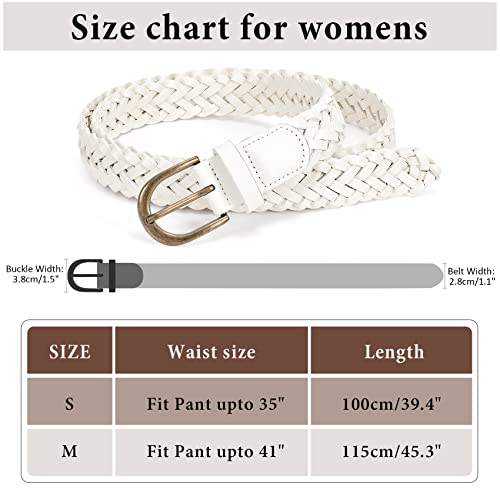 WHIPPY Women Braided Belt Skinny Casual Soft Faux Leather Woven Belt for Jeans Pants - color: E-white-copper Buckle, size: Fit Pant up to 41"