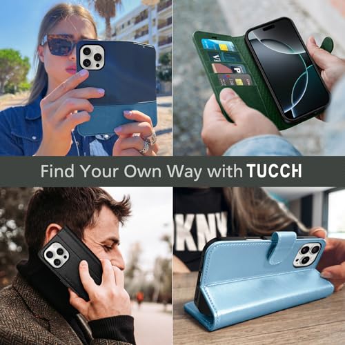 TUCCH Wallet Case for iPhone 16 Pro (6.3"), 4 Card Holders, Black & White | RFID Blocking, Viewing Stand, Shockproof TPU Shell, PU Leather, Magnetic Closure, Protective Folio Flip Cover - color: Black & White