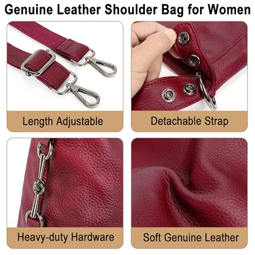 YALUXE Women's Real Leather Shoulder Bags Hobo Handbag Purse Crossbody Bag - color: Red Style 3