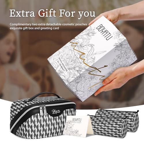 BOYATU Travel Makeup Bags for Women: Large Capacity Cosmetic Bag Set of 3 - Vegan Leather Make up Bags with Compartments - Wide Open Waterproof Toiletry Organizer Bag with Handle (P-04-Black) - color: 08-A-Black