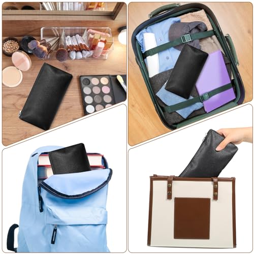 2 Pcs Makeup Bag for Purse Leather Pouch Soft Faux Leather Cosmetic Bag Small Cosmetic Bags Black Makeup Brushes Zipper Pouch PU Leathers Travel Pouches for Women(Black)