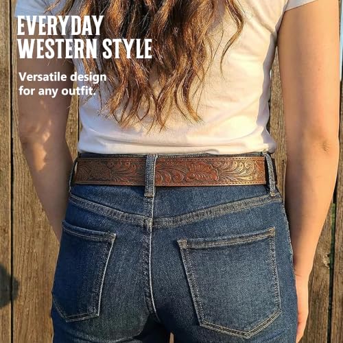 Western Leather Belt Strap - 1.5” Wide Embossed Scrollwork Without Buckle - color: Brown, size: XX-Large (44-46" Waist)