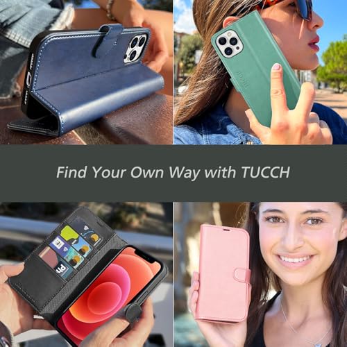 TUCCH Wallet Case for iPhone 12 Pro Max (6.7") 2020, Flip Stand, Dark Blue | RFID Blocking, 4 Card Holders, Kickstand, PU Leather, Shockproof TPU Shell, Magnetic Closure, Protective Folio Cover - color: Dark Blue