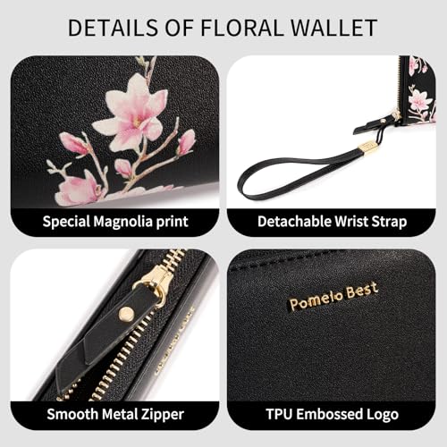 Pomelo Best Wristlet Women Wallet Floral RFID Clutch Purse - color: Black