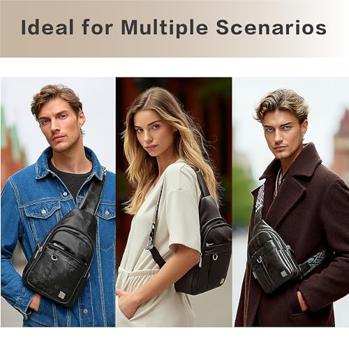 Sling Bag Set, PU Leather Sling Bag, Multi-Zipper Design for Travel, Outdoors, Valentine’s Day Gifts - color: 003-black