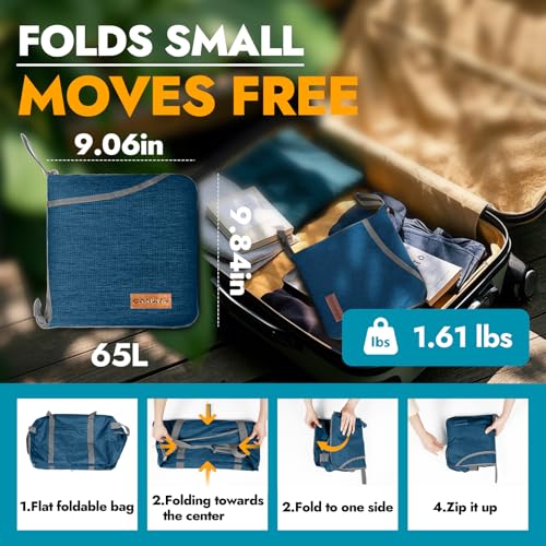 65L Travel Duffel Bag, Foldable Weekender Bag with Shoes Compartment for Men Women Water-proof & Tear Resistant (Aegean Blue, 65L) - color: Aegean Blue, size: 65L