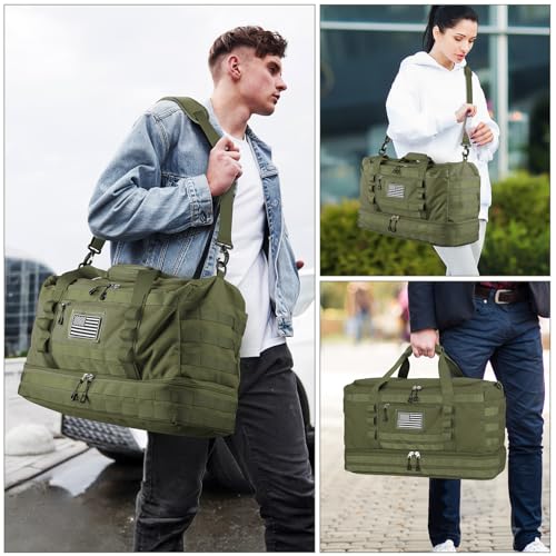 Gym Bag for Men Women, Carry on Luggage 22x14x9 Airline Approved Duffle Bag - color: Green, size: Medium