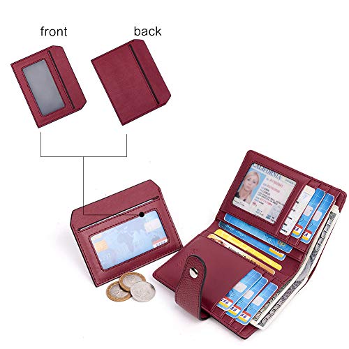 BOSTANTEN Leather Womens Wallet Small RFID Blocking Credit Card Holder | Removable ID Window, Zipper Coin Pocket, Bifold, Minimalist, Fits Small Purses, Daily Use, Ladies Gifts, Red - color: 2-red pebble