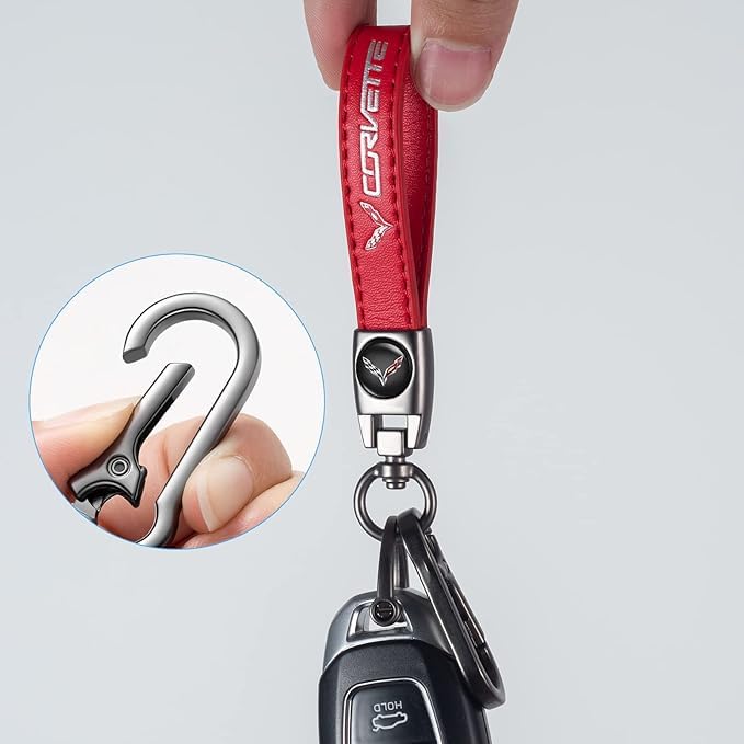 Leather Car Keychain Key Ring for Men and Woean, Key Fob Car Accessories Family Present(red) - color: Red-a02