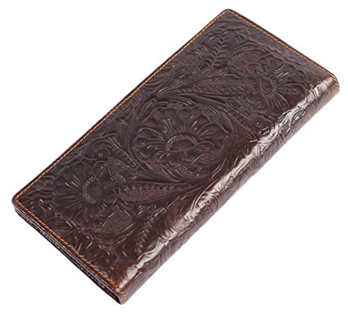 Womens Ladies Genuine Leather Wallet Long Embossing Bifold Wallet Clutch Purse (Coffee) - color: Coffee