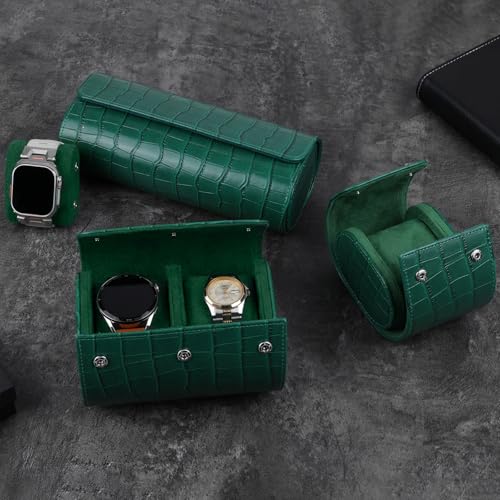 PU Leather Watch Roll Case Organizer-Secure Storage with Removable Pillows & Solid Dividers, Portable Men's Watch Display Case for Home, Travel, and Anniversary Birthday (Green-3 Slot) - size: Green-3 Slot