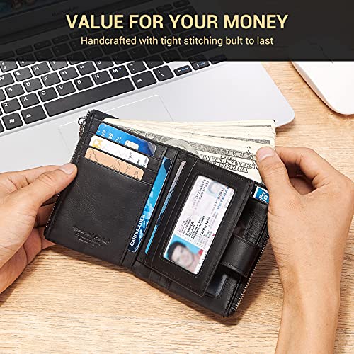 gzcz mens wallet with chain Zipper Genuine Leather Bifold Purse | Genuine Leather, RFID Blocking, Large Capacity,18 Credit Card Slots,2 ID Window,2 Cash Compartments,2 Coin Pocket,Gift Choice - color: Black