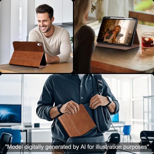 Gexmil Leather Case for iPad Air 11 Inch M4/M3/M2,10.9 Inch,Tanned Brown | Genuine Leather Cover for iPad Air 2026/2025/2024/2022/2020,Smart Folio Pencil Holder,Protective,Adjustable Stand - color: Vegetable Tanned Brown