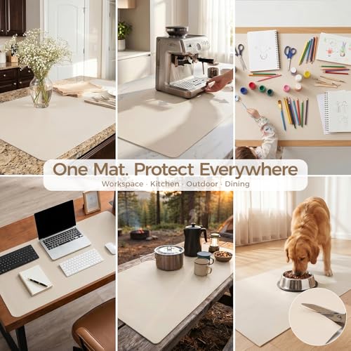 1.6mm Thick Leather 15x72 Inch Non-Slip Mat, Waterproof Countertop Protector, Extended Dresser Topper/Kitchen Counter Mat, Creamy White - color: Creamy White, size: 15" x 72"
