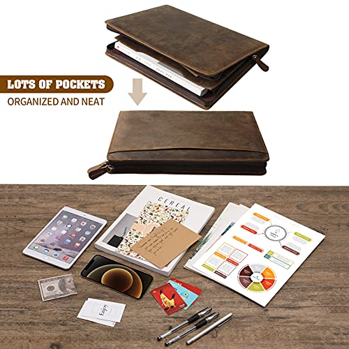 Ringsun Genuine Leather Portfolio with Zipper, Business Organizer for A4/Pad/Phone, Brown, RS63 - color: Brown 2