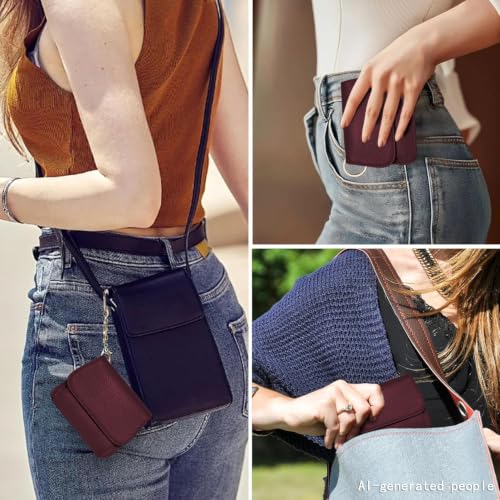 Women Small Wallet RFID Blocking Slim Wallet with Coin Pocket Tri-Fold Credit Card Holder with ID Window and Keychain (Burgundy) - color: Burgundy