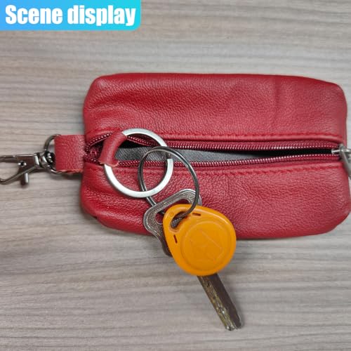 Leather Car Key Case Holder, Auto Smart Key Fob Protector Pouch with Zipper, Universal Unisex Keychain Wallet (Red) - color: Red
