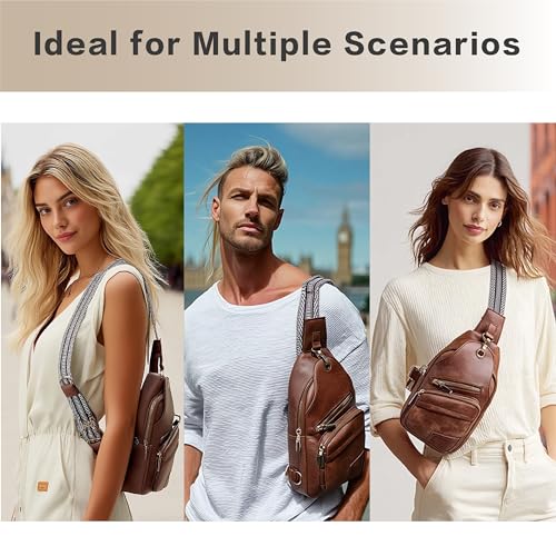 Sling Bag Set, PU Leather Sling Bag, Multi-Zipper Design for Travel, Outdoors, Valentine’s Day Gifts - color: 02-dbrown