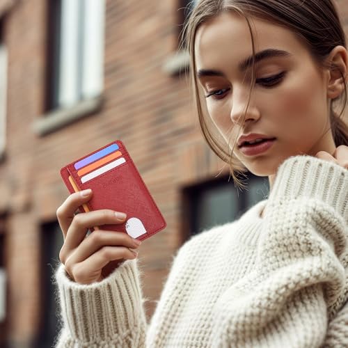 Buffway Slim Minimalist Front Pocket RFID Blocking Leather Wallets for Men and Women - Cross Red - color: Cross Red