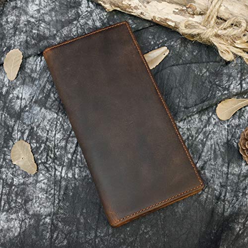 Genuine Leather Long Wallet for Men, Large Capacity Purse Clutch Bag Handbag Checkbook Cash Credit Cards Phone Holder | Large Capacity - color: 8030SZ-Dark Brown