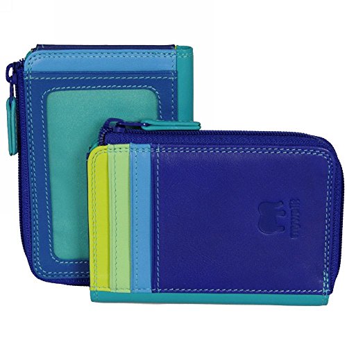 mywalit Small Zip Leather Wallet, 3 Card Slots, ID Window, Coin Pocket - color: Seascape