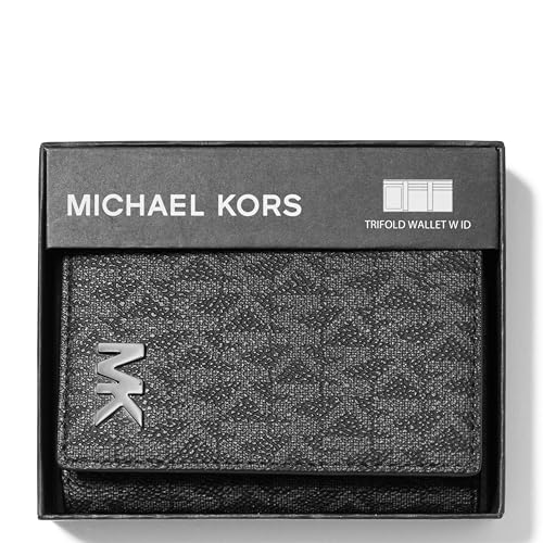 Michael Kors Hudson Trifold Wallet with ID - color: Silver-Tone Hardware/MK Signature/Black
