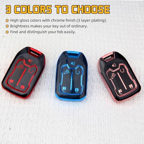 FT FUNTOR for GMC Key Fob Cover with Keychain | Compatible with 2017-2024 Chevy Silverado GMC Sierra Terrain Acadia 1500 2500HD 3500HD, 5-Button, Soft TPU Material - color: Blue